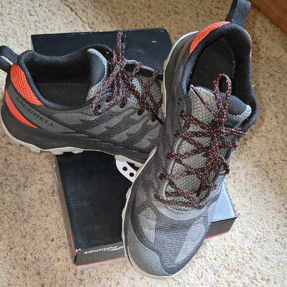 Merrell Men's Black and Orange Athletic Shoes - Picture 1 of 8